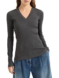 Ribbed Wool Jersey Top with Shiny Trim