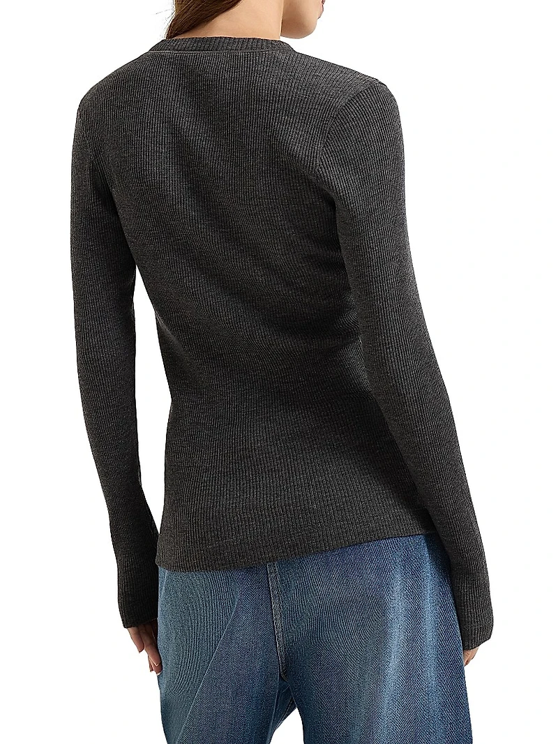 Ribbed Wool Jersey Top with Shiny Trim