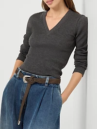 Ribbed Wool Jersey Top with Shiny Trim