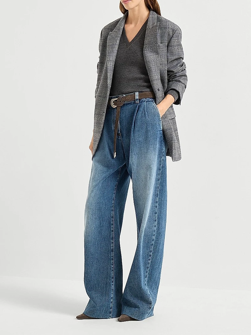 Ribbed Wool Jersey Top with Shiny Trim