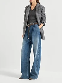 Ribbed Wool Jersey Top with Shiny Trim