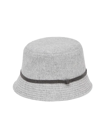Virgin Wool and Cashmere Flannel Bucket Hat with Shiny Band