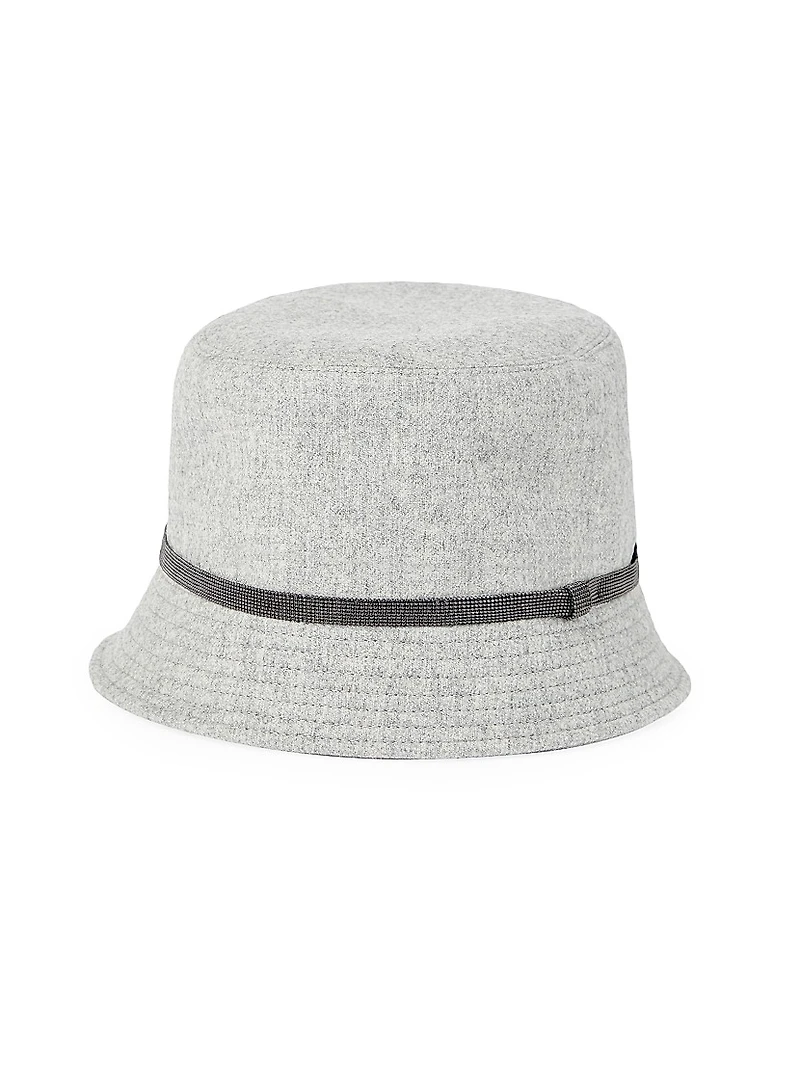 Virgin Wool and Cashmere Flannel Bucket Hat with Shiny Band