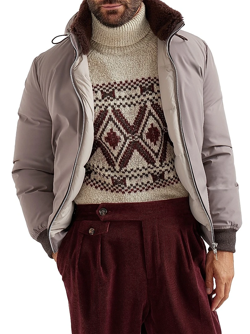 Stretch Bonded Nylon Down Jacket with Detachable Hood