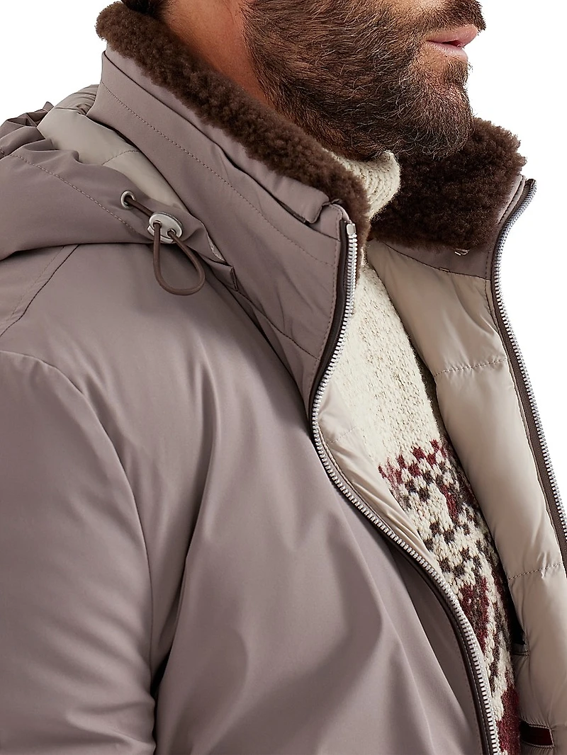 Stretch Bonded Nylon Down Jacket with Detachable Hood
