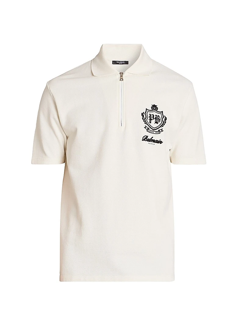 Emblem Quarter-Zip Cotton Polo Shirt