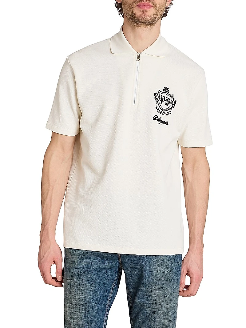 Emblem Quarter-Zip Cotton Polo Shirt