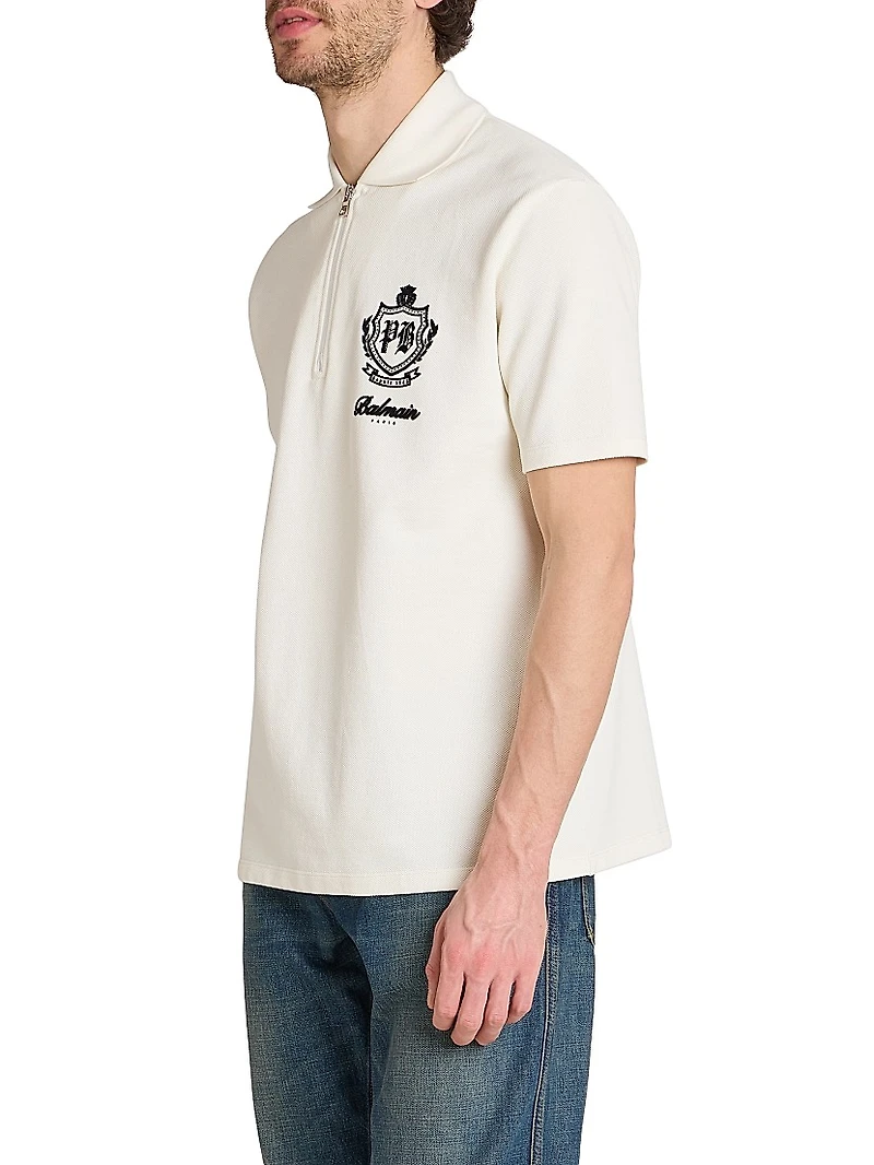 Emblem Quarter-Zip Cotton Polo Shirt