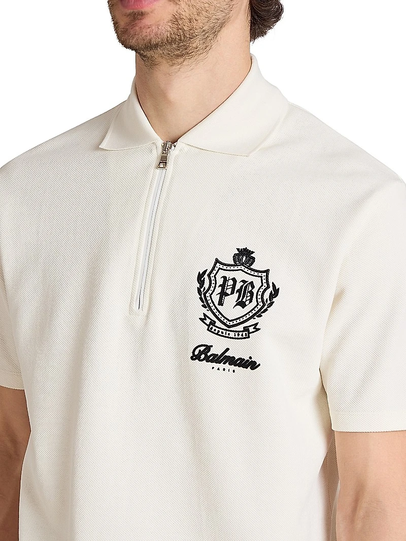 Emblem Quarter-Zip Cotton Polo Shirt