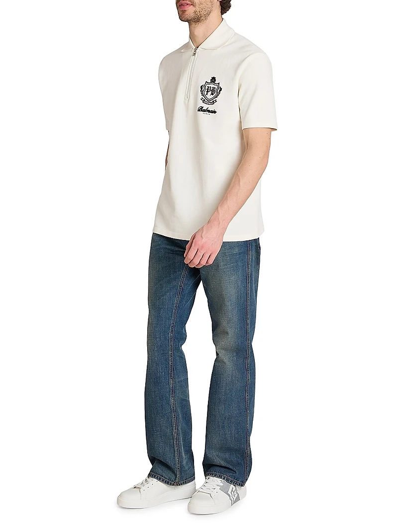 Emblem Quarter-Zip Cotton Polo Shirt
