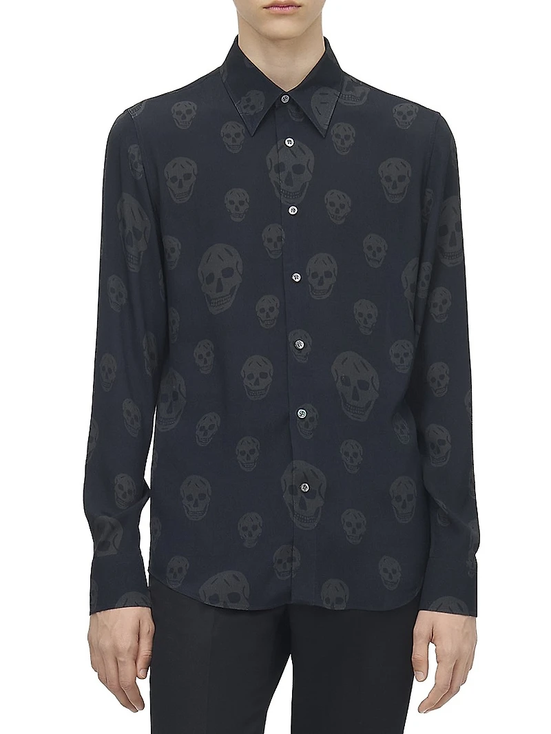 Skull Button-Front Shop Shirt