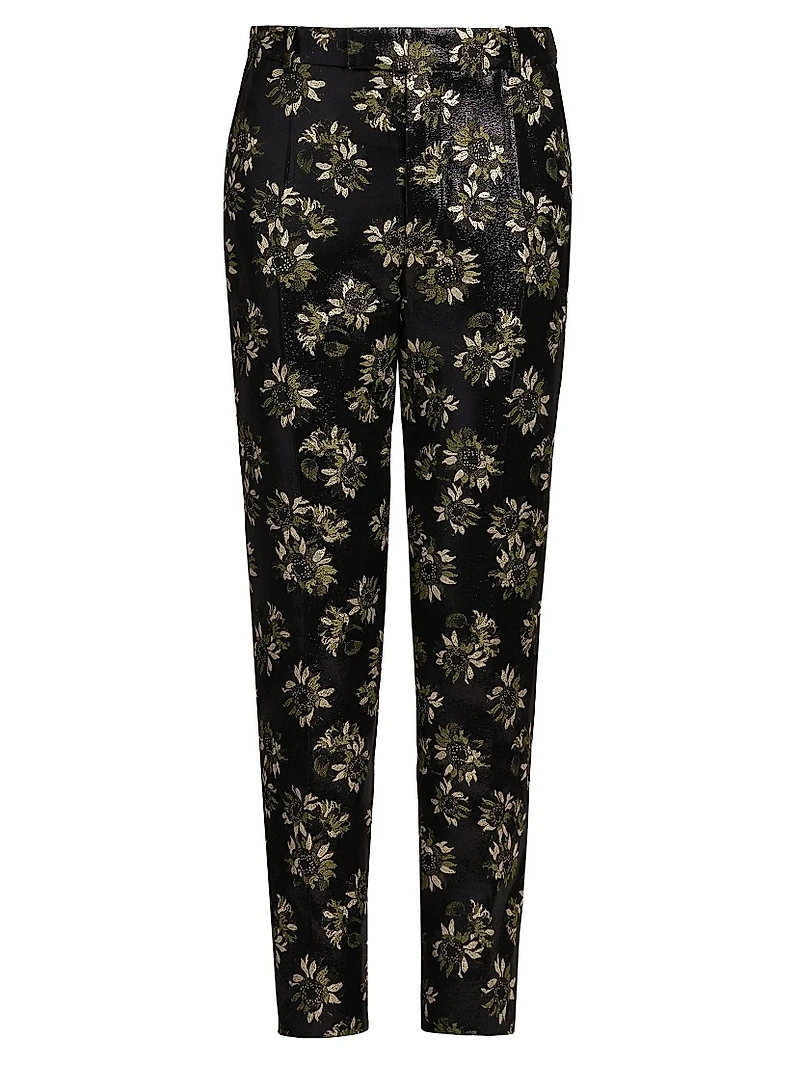 Metallic Floral Jacquard Cigarette Pants
