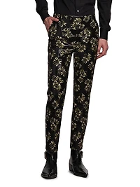 Metallic Floral Jacquard Cigarette Pants