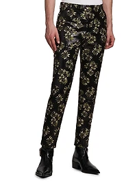 Metallic Floral Jacquard Cigarette Pants