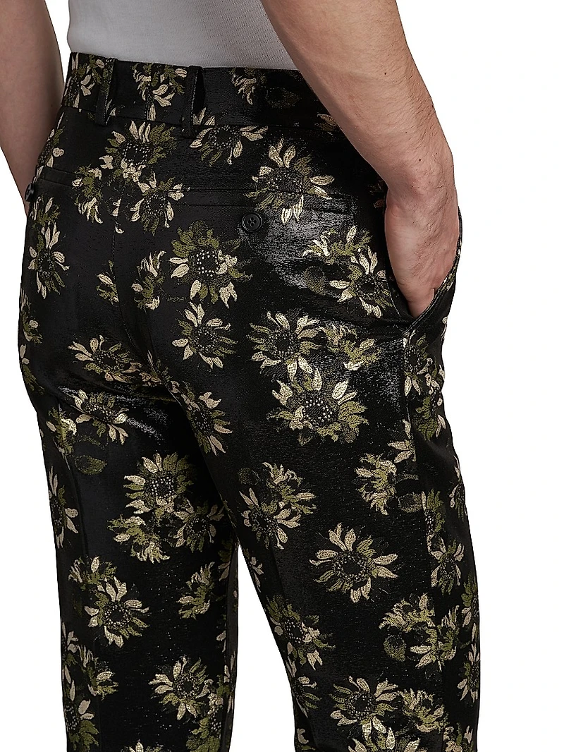 Metallic Floral Jacquard Cigarette Pants