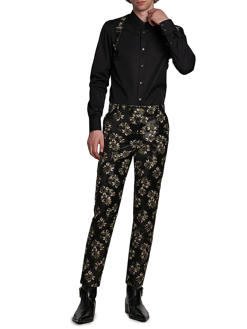 Metallic Floral Jacquard Cigarette Pants
