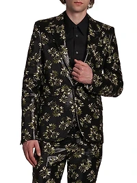 Metallic Floral Jacquard Single-Breasted Jacket
