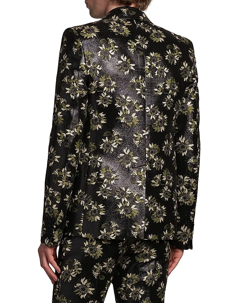 Metallic Floral Jacquard Single-Breasted Jacket