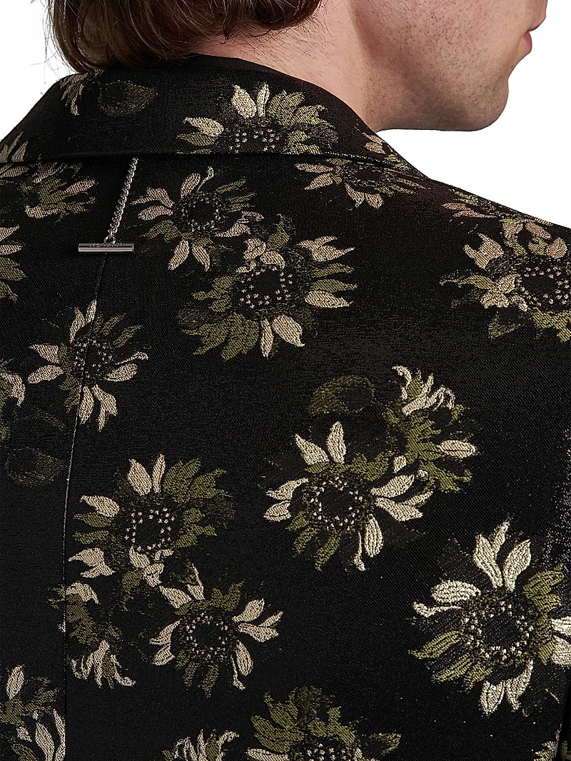 Metallic Floral Jacquard Single-Breasted Jacket