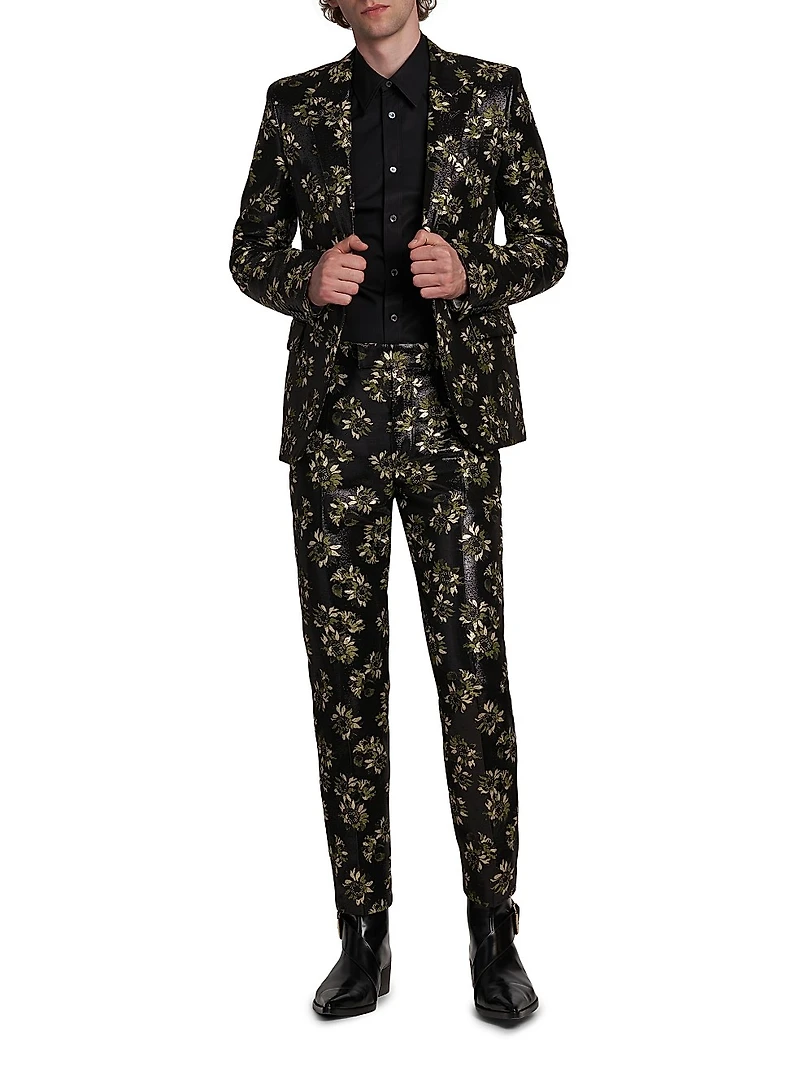 Metallic Floral Jacquard Single-Breasted Jacket