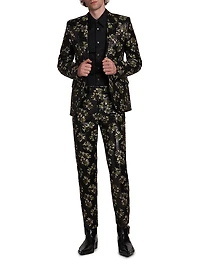 Metallic Floral Jacquard Single-Breasted Jacket