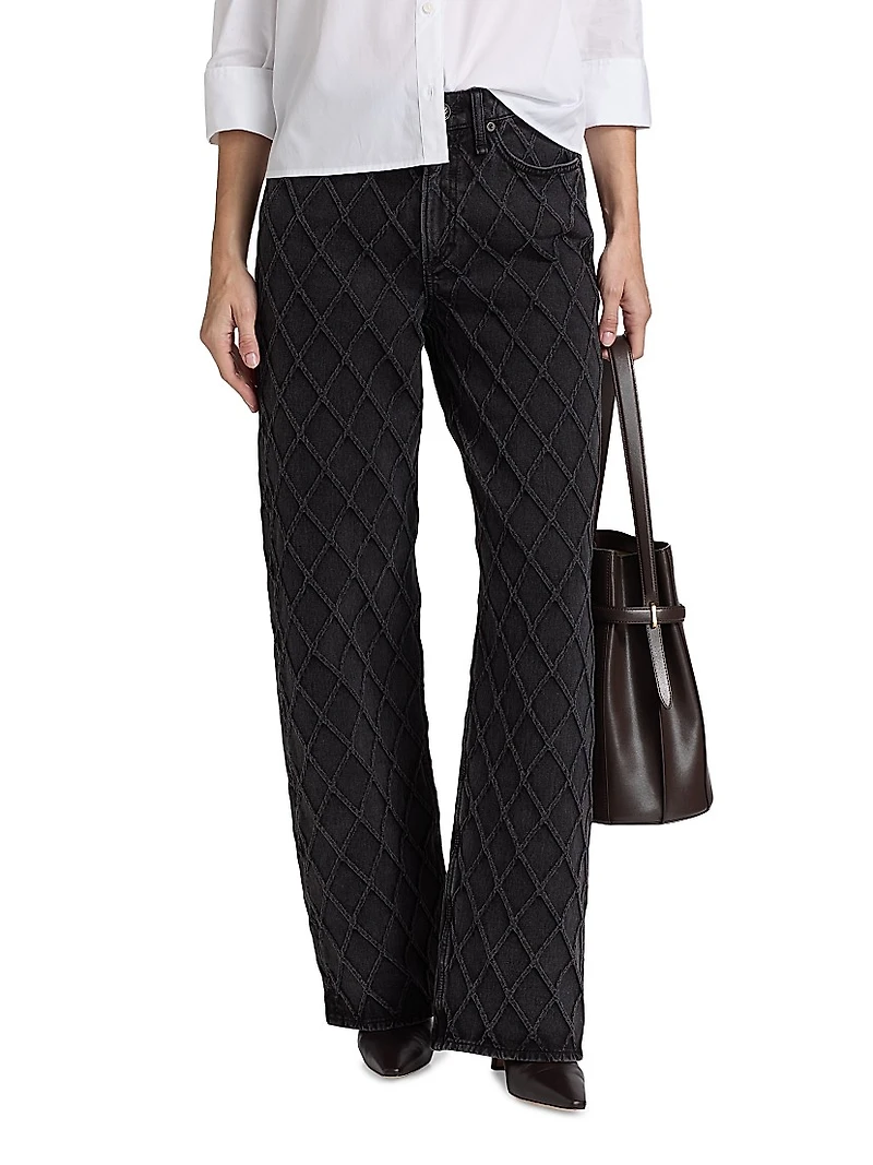 Logan Lattice Mid-Rise Wide Leg Jeans