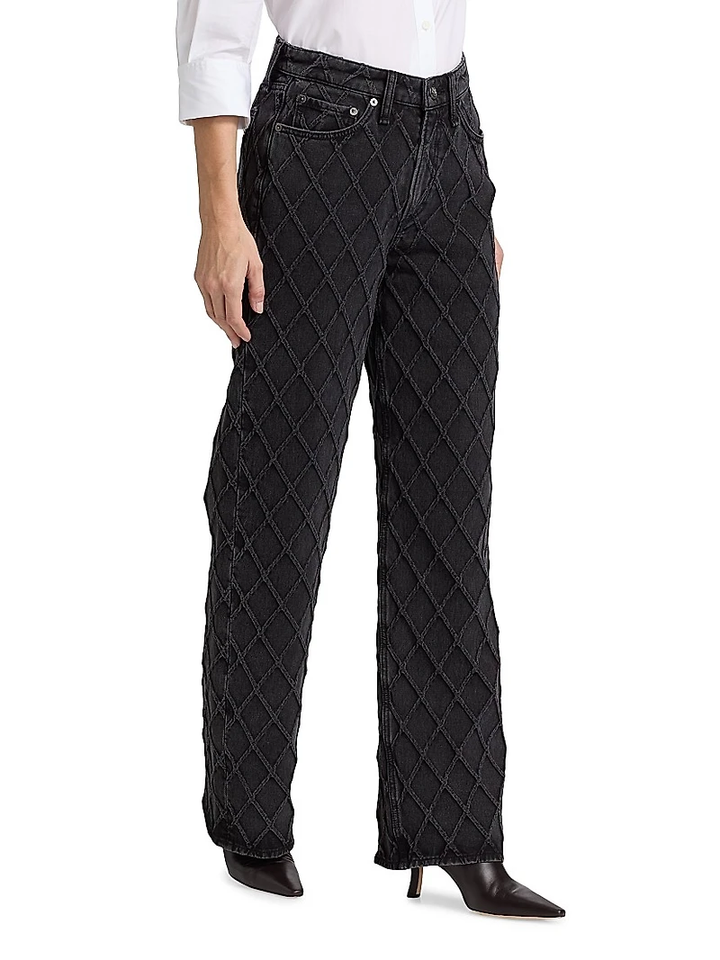 Logan Lattice Mid-Rise Wide Leg Jeans
