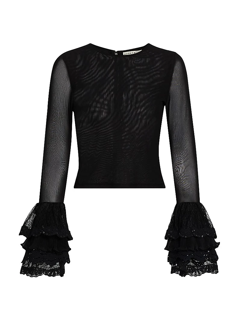Delaina Long-Sleeve Ruffle-Cuff Crop Top