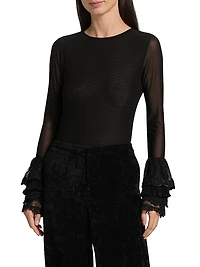 Delaina Long-Sleeve Ruffle-Cuff Crop Top