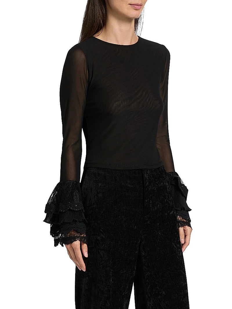 Delaina Long-Sleeve Ruffle-Cuff Crop Top