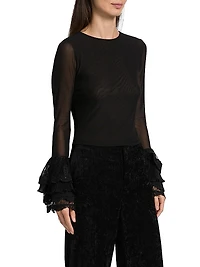Delaina Long-Sleeve Ruffle-Cuff Crop Top