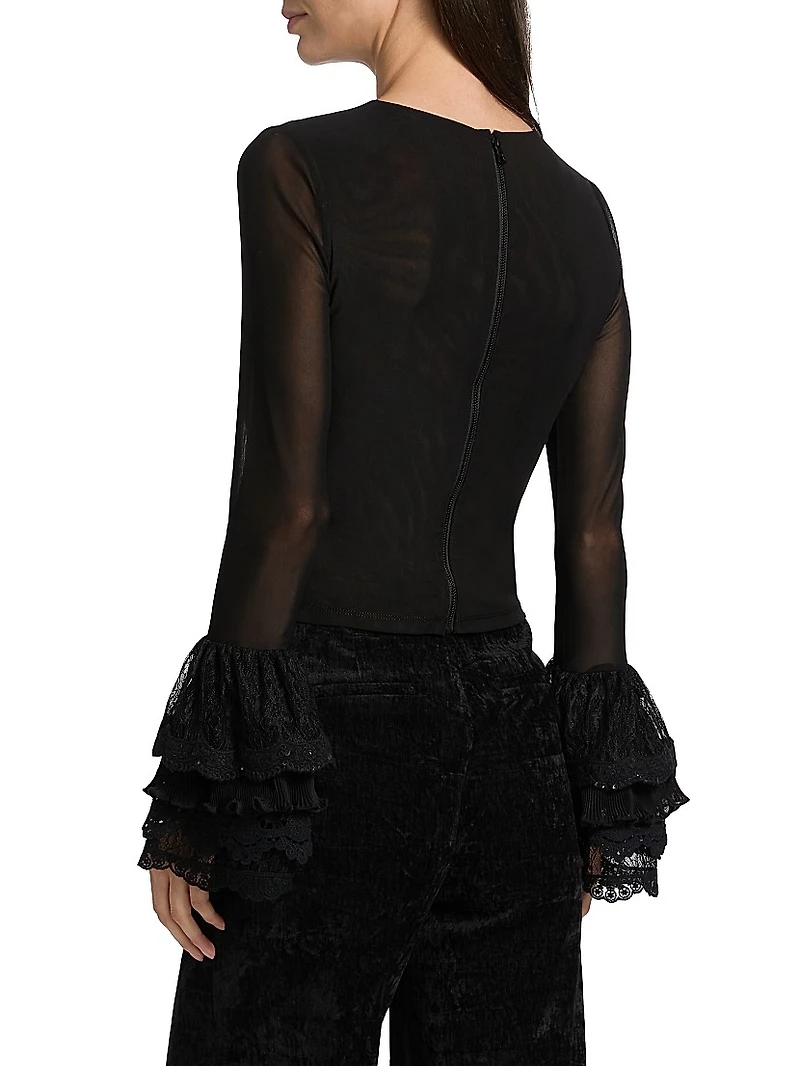 Delaina Long-Sleeve Ruffle-Cuff Crop Top