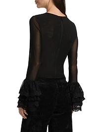 Delaina Long-Sleeve Ruffle-Cuff Crop Top