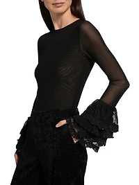 Delaina Long-Sleeve Ruffle-Cuff Crop Top