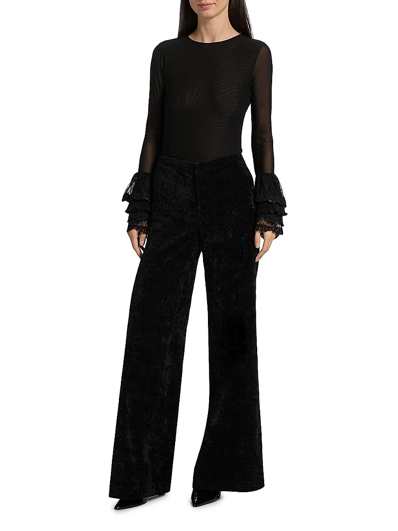 Delaina Long-Sleeve Ruffle-Cuff Crop Top
