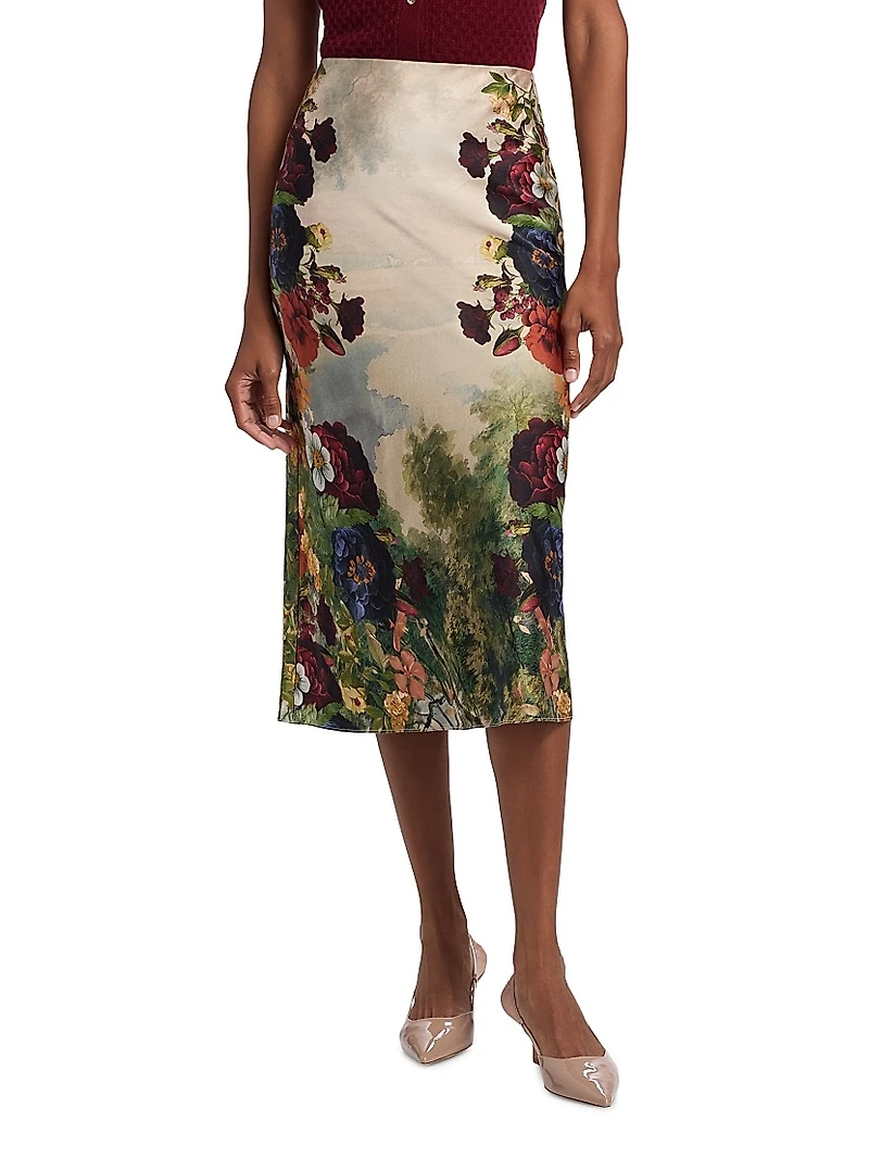 Maeve Floral Satin Midi-Skirt