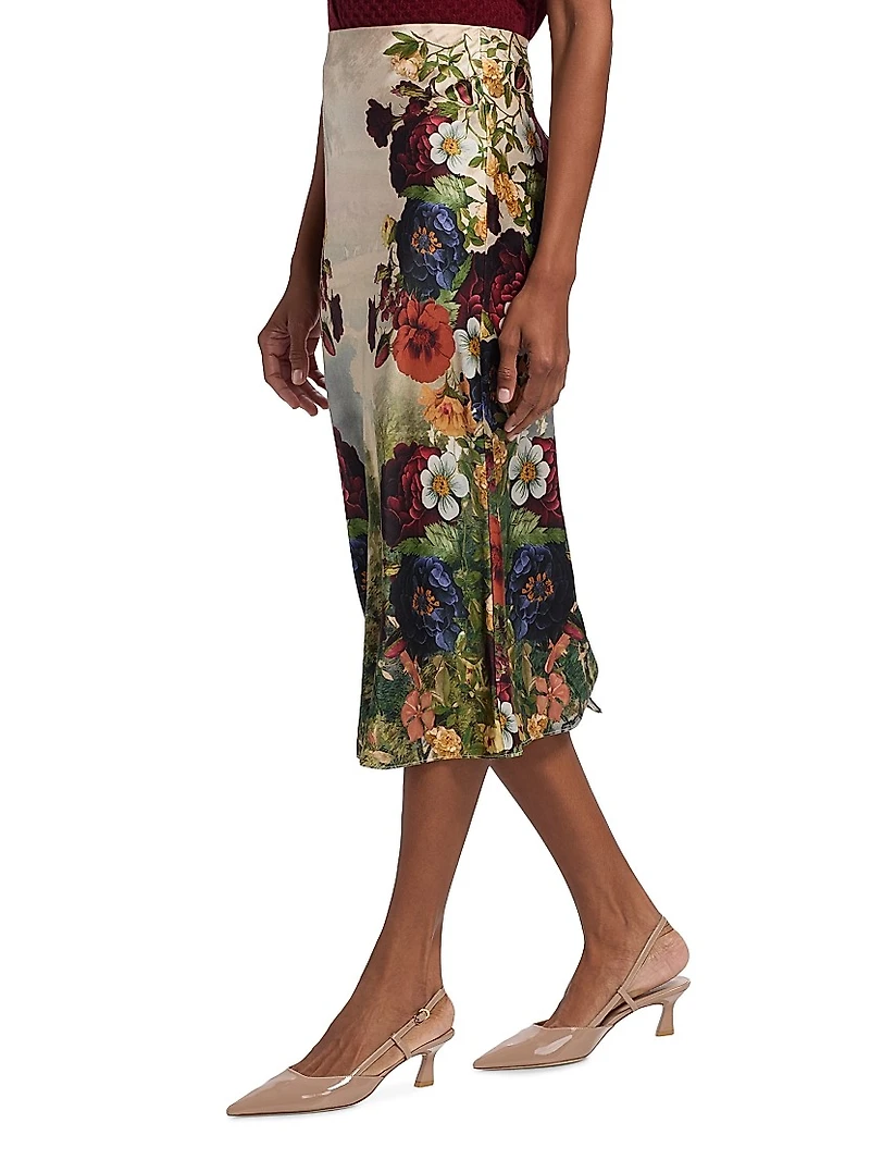 Maeve Floral Satin Midi-Skirt