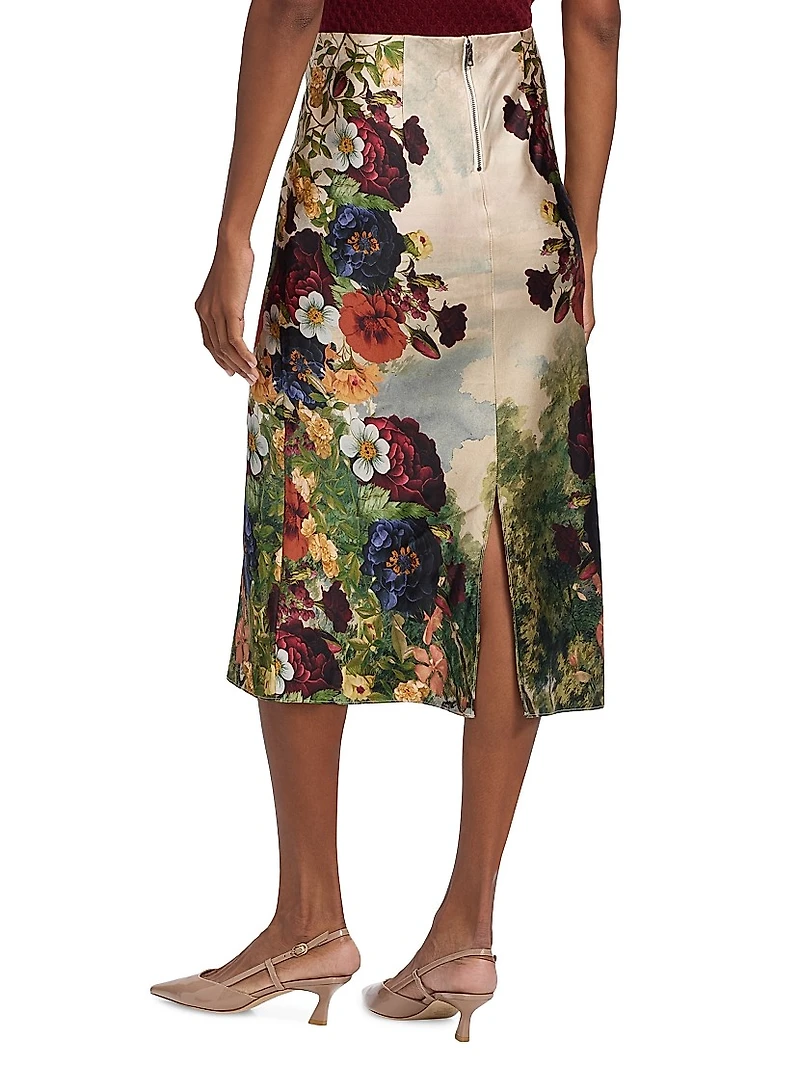 Maeve Floral Satin Midi-Skirt