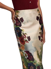 Maeve Floral Satin Midi-Skirt