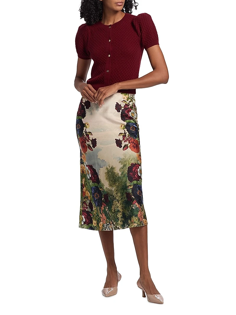 Maeve Floral Satin Midi-Skirt