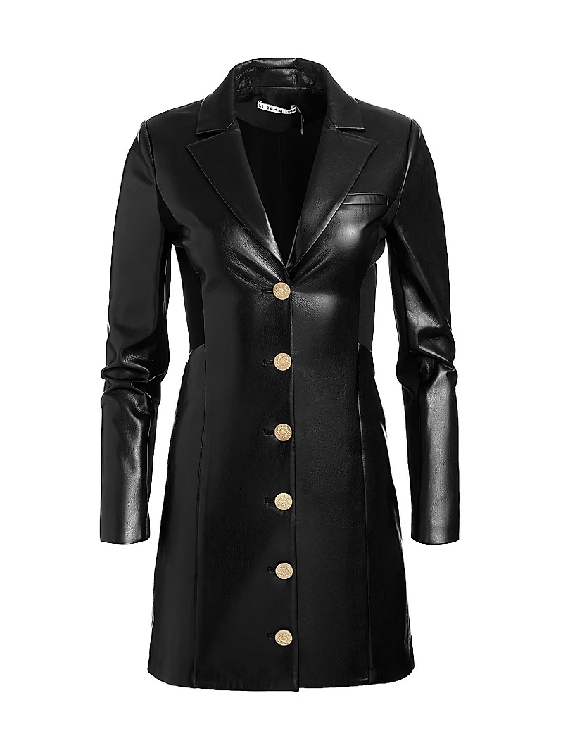 Michelle Fitted Faux-Leather Blazer Minidress