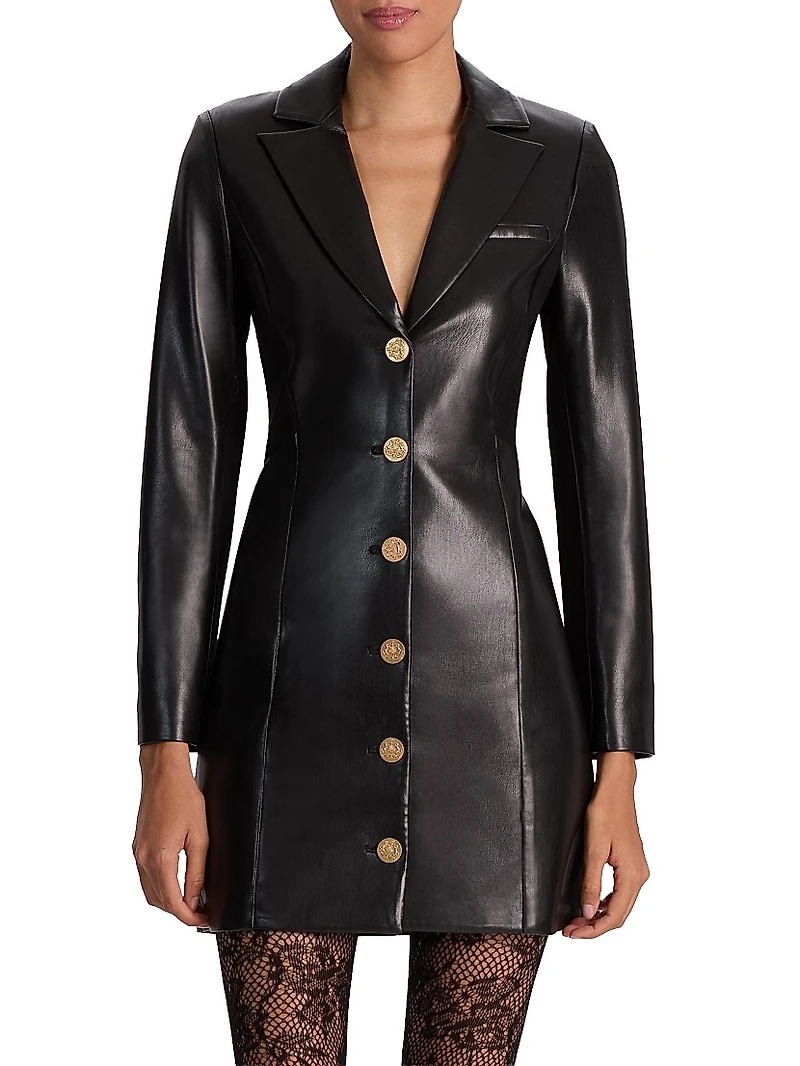 Michelle Fitted Faux-Leather Blazer Minidress