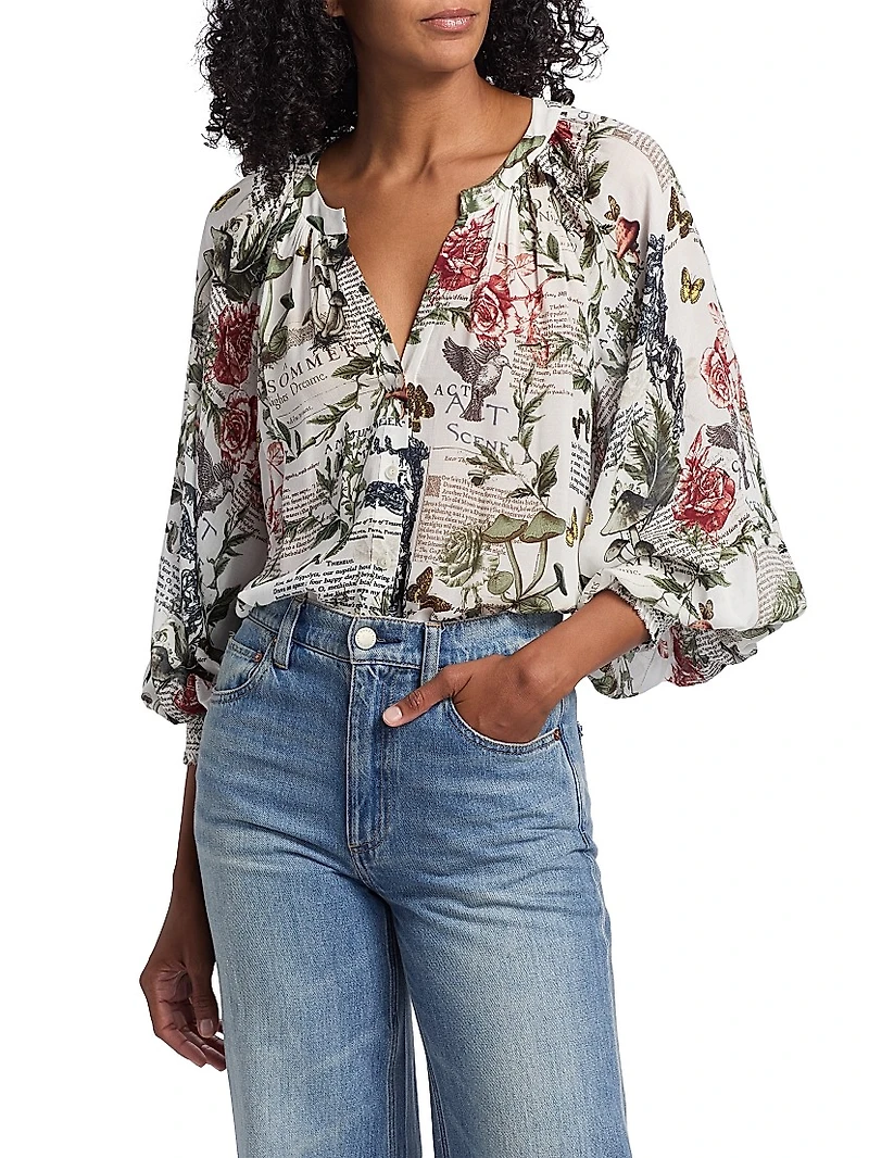 Thalia Floral Button-Front Blouse