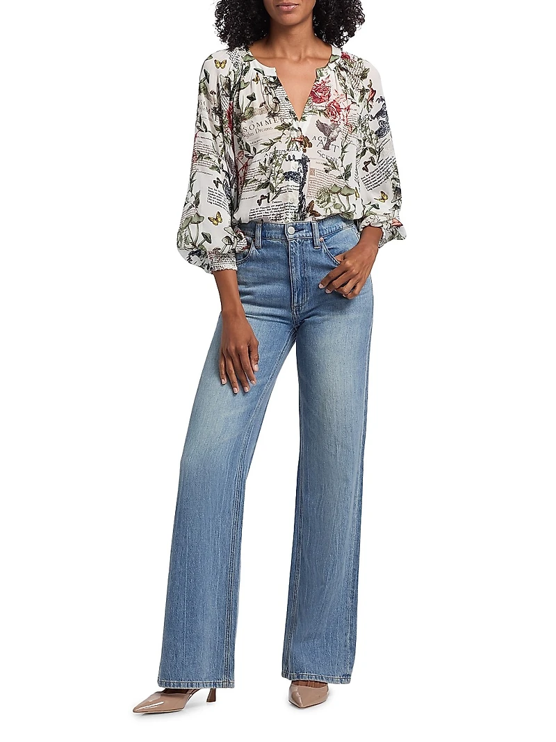 Thalia Floral Button-Front Blouse