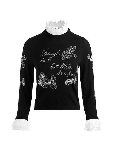Carolann Embroidered Stretch-Wool Sweater