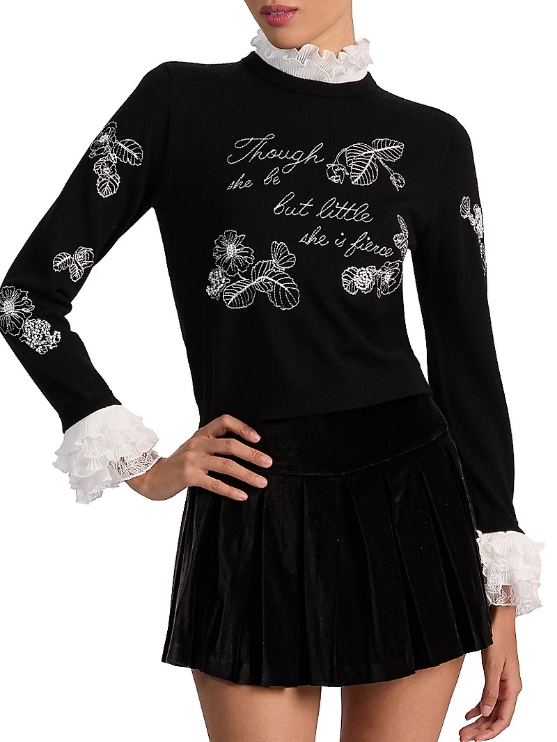 Carolann Embroidered Stretch-Wool Sweater