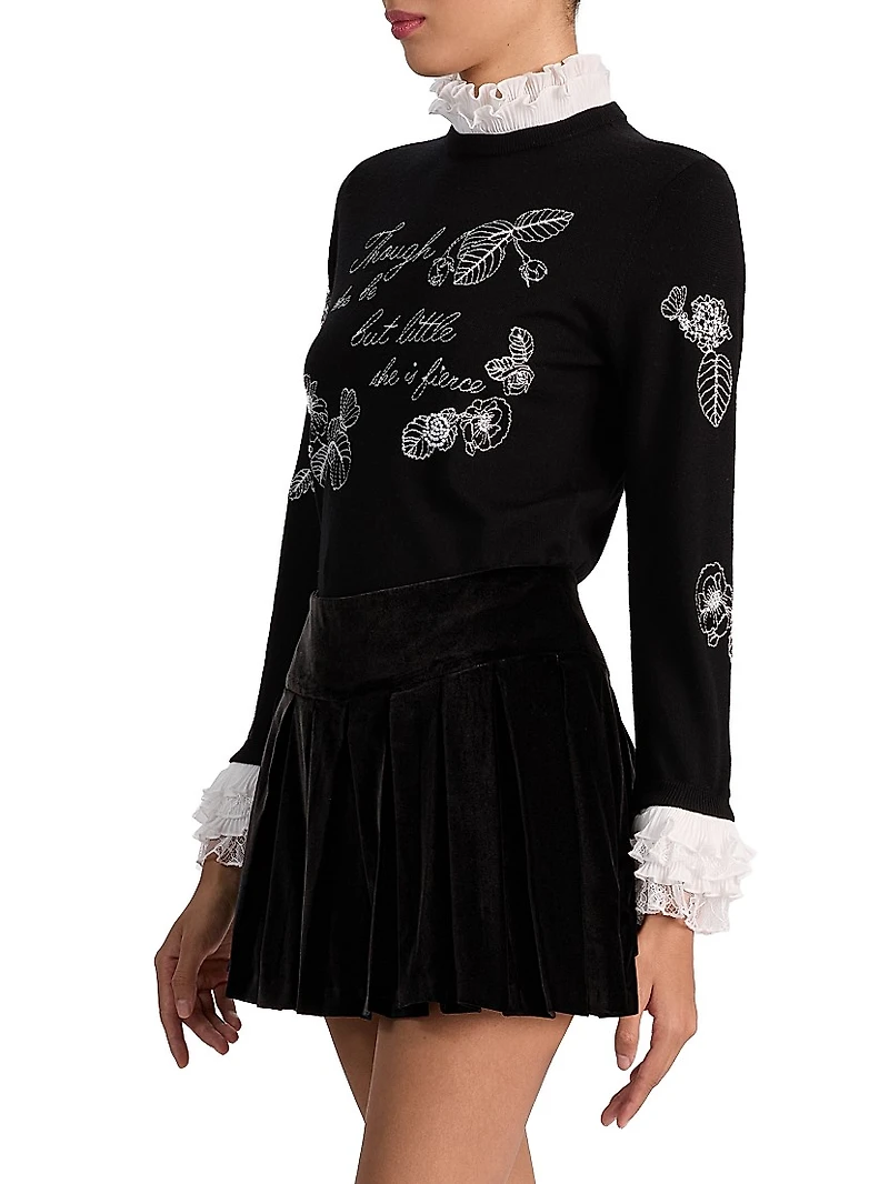 Carolann Embroidered Stretch-Wool Sweater