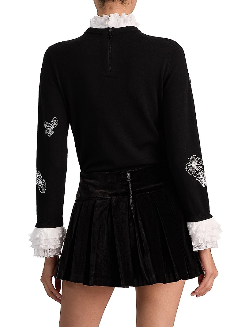 Carolann Embroidered Stretch-Wool Sweater