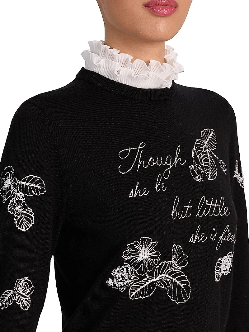 Carolann Embroidered Stretch-Wool Sweater