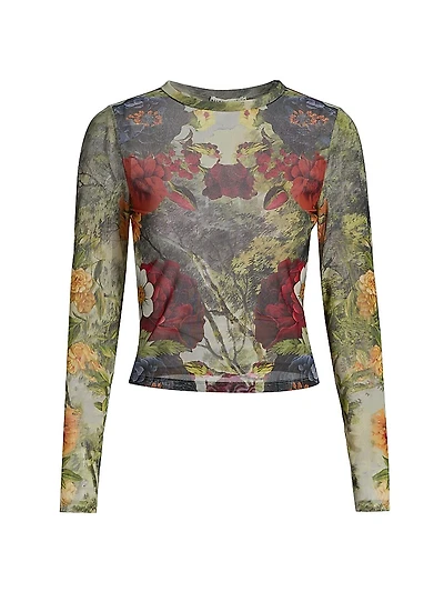 Delaina Floral Mesh Crop Top